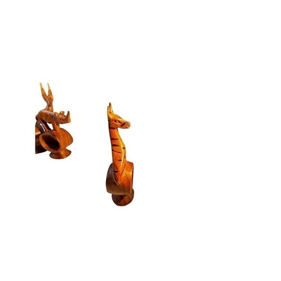 African hand Carved Teak Wood Napkin Rings, Set of 6 - Picture 11 of 15